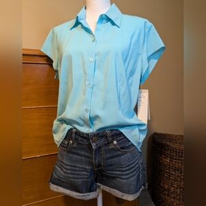 NWT Vintage JCPenney Short Sleeve Button Down Light Blue Blouse Shirt  XL